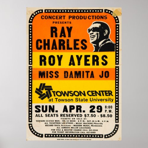 Ray Charles  Roy Ayers Vintage Concert Poster