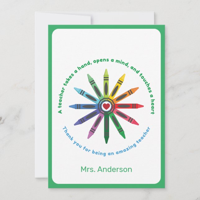Ray of Crayons / Teacher Appreciation Thank You Ca Card (Front)
