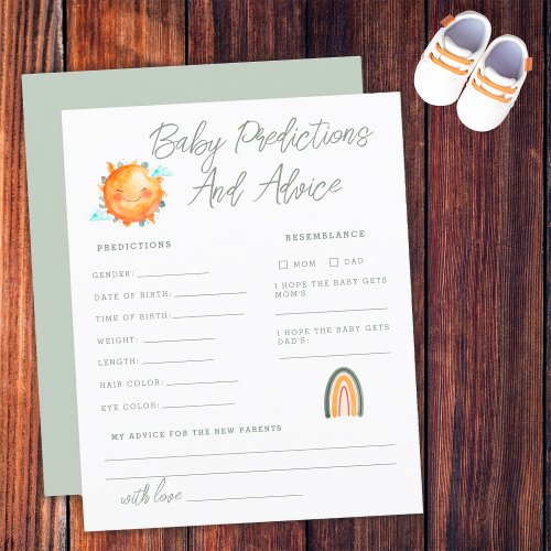 Ray of Sunshine Baby Predictions and Advice Card