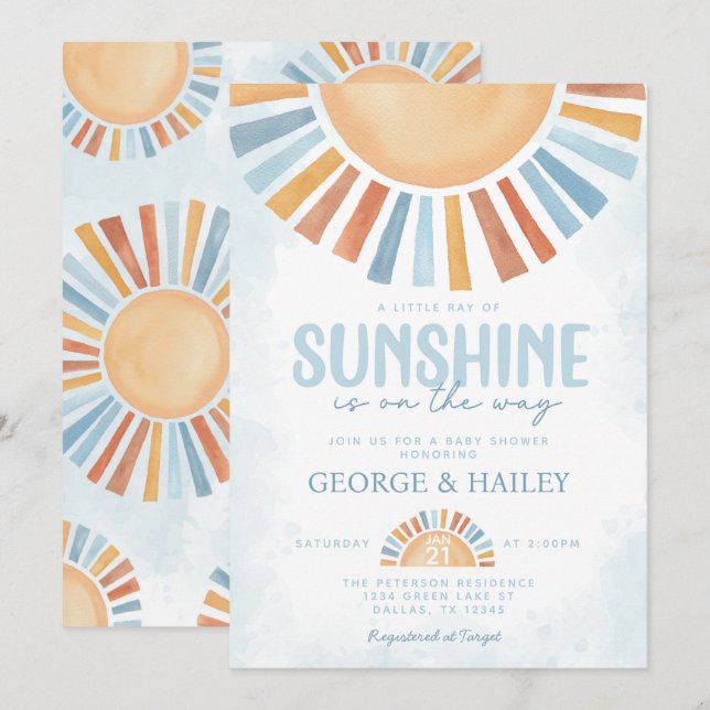 Ray of Sunshine Baby Shower Invitation (Front/Back)