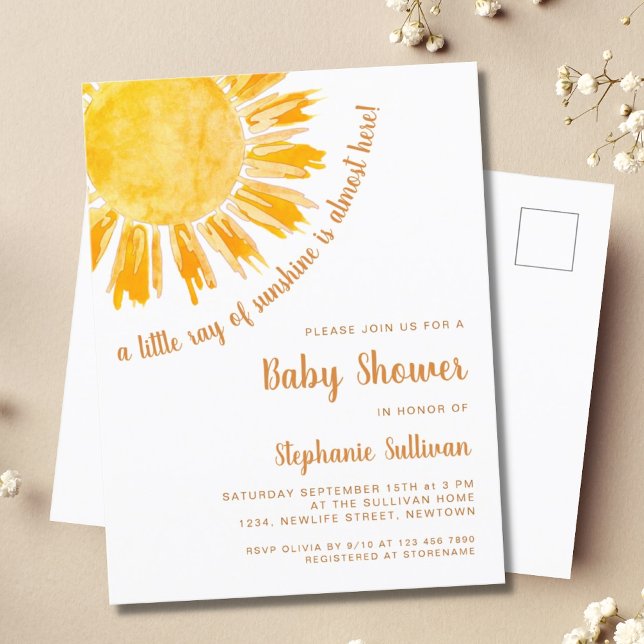 Ray of Sunshine Baby Shower Invitation Postcard (Creator Uploaded)