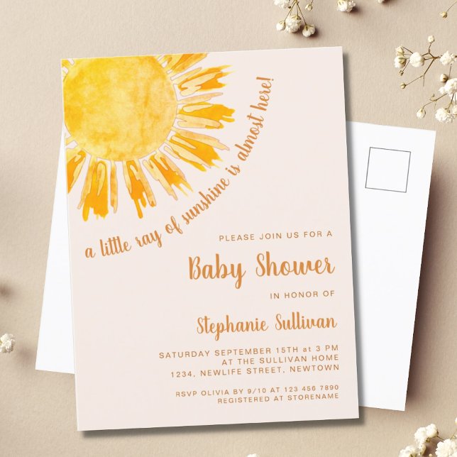 Ray of Sunshine Baby Shower Invitation Postcard (Creator Uploaded)