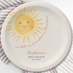 Ray Of Sunshine Baby Shower Paper Plates<br><div class="desc">Are you planning a sun-themed baby shower? This cute baby shower paper plate says "Our Little Ray Of Sunshine Is Almost Here" in stylish script typography with a smiling yellow watercolor sun on a soft cream background. Easily customizable. There are matching paper napkins and cups in my store. Original Watercolor...</div>