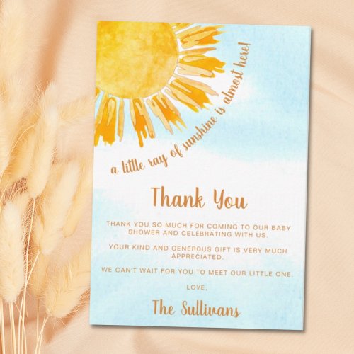 Ray of Sunshine Baby Shower Thank You Card