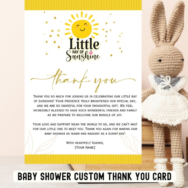  Ray of Sunshine  Baby Shower Thank You Card (Creator Uploaded)