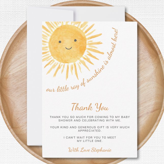 Ray Of Sunshine Baby Shower Thank You Card (Creator Uploaded)