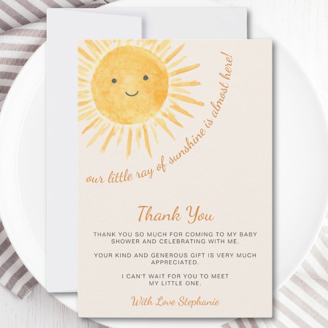 Ray Of Sunshine Baby Shower Thank You Card (Creator Uploaded)