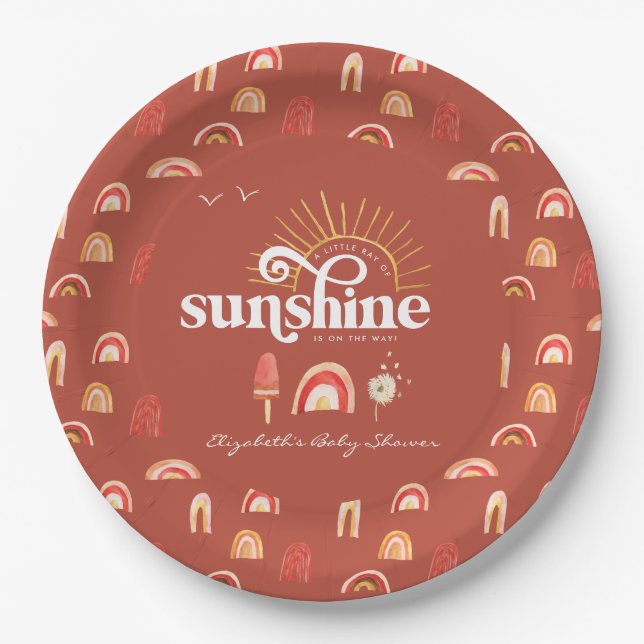Ray of Sunshine | Boho Baby Shower  Paper Plates (Front)