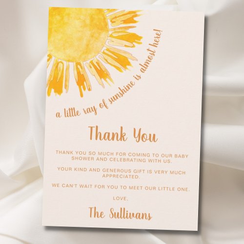 Ray of Sunshine Boho Baby Shower  Thank You Card