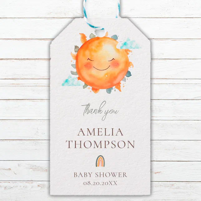 Ray Of Sunshine Boho Rainbow Baby Shower Favor Gift Tags | Zazzle