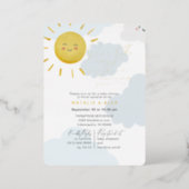 Ray of Sunshine Clouds Boy Baby Shower Foil Invitation (Standing Front)