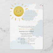 Ray of Sunshine Clouds Boy Baby Shower Foil Invitation (Front)