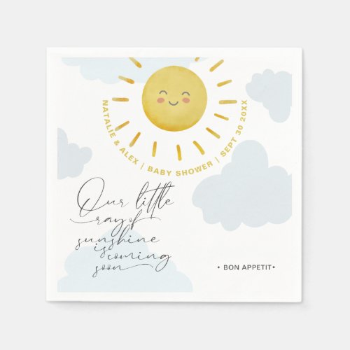 Ray of Sunshine Clouds Boy Baby Shower Napkins