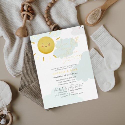 Ray of Sunshine Clouds Gender Neutral Baby Shower Foil Invitation
