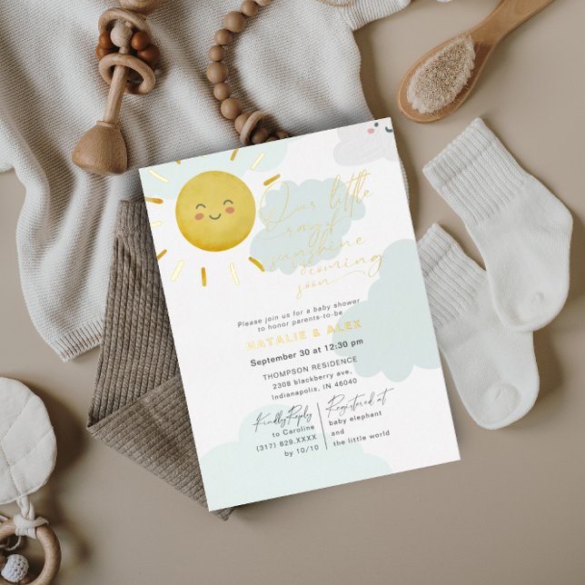 Ray of Sunshine Clouds Gender Neutral Baby Shower Foil Invitation (Creator Uploaded)