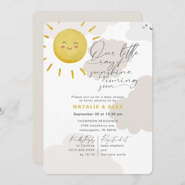 Ray of Sunshine Clouds Gender Neutral Baby Shower Invitation (Front/Back)
