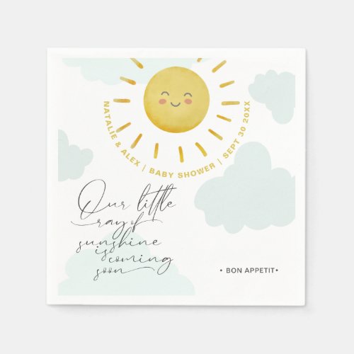 Ray of Sunshine Clouds Gender Neutral Baby Shower Napkins
