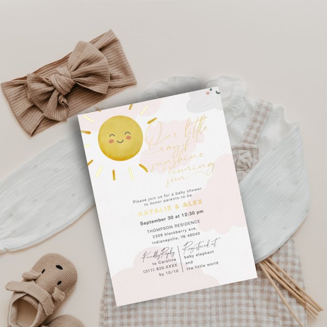Ray of Sunshine Clouds Girl Baby Shower  Foil Invitation (Creator Uploaded)