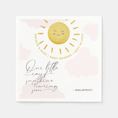 Ray of Sunshine Clouds Girl Baby Shower  Napkins