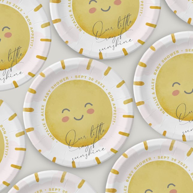 Ray of Sunshine Clouds Girl Baby Shower  Paper Plates (Creator Uploaded)