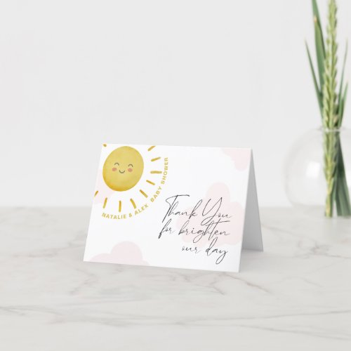 Ray of Sunshine Clouds Girl Baby Shower  Thank You Card