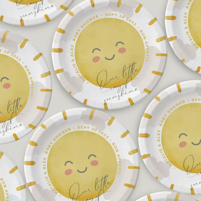 Ray of Sunshine Clouds Neutral Baby Shower  Paper Plates (Creator Uploaded)