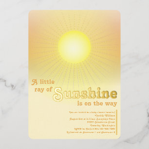 Ray of Sunshine Gold Sun Baby Shower Foil Invitation