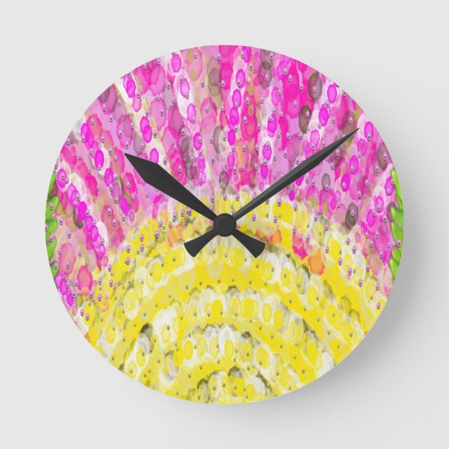 Ray Of Sunshine in Yellow and Fuchsia Round Clock (Front)