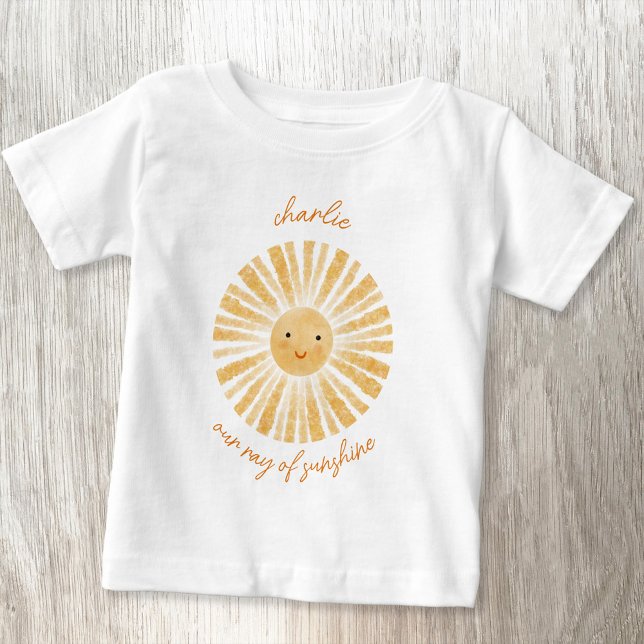 Ray of Sunshine Personalized Watercolor Baby T-Shirt (Our ray of sunshine personalized name baby t-shirt)
