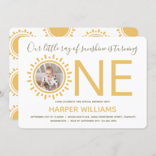 Ray of Sunshine Photo Baby First Birthday Invitation