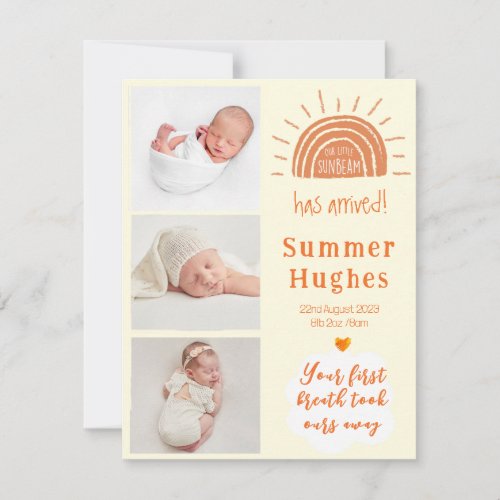Ray of sunshine photo birth announcement card