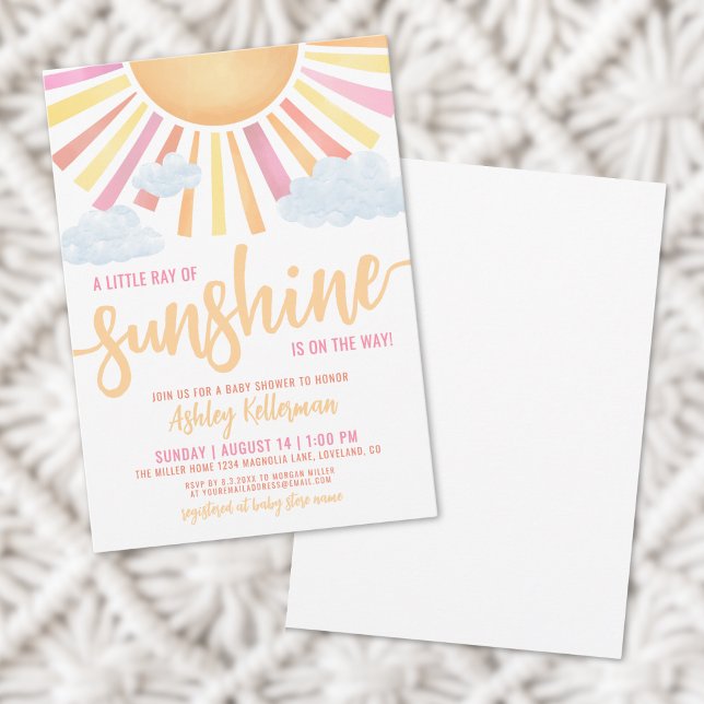 Ray Of Sunshine Pink Girl Baby Shower Invitation (Ray Of Sunshine Pink Girl Baby Shower Invitation)