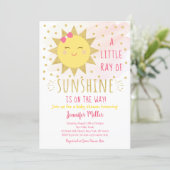 Ray Of Sunshine Pink & Gold Baby Shower Invitation (Standing Front)