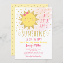 Ray Of Sunshine Pink & Gold Baby Shower Invitation
