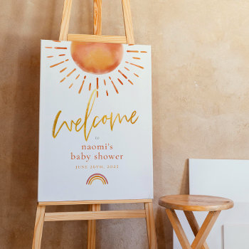 Ray Of Sunshine Rainbow Baby Shower Welcome Sign by Cali_Graphics at Zazzle