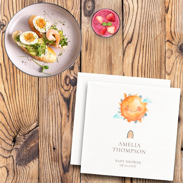 Ray Of Sunshine Rainbow Welcome Boho Baby Shower Napkins (Creator Uploaded)