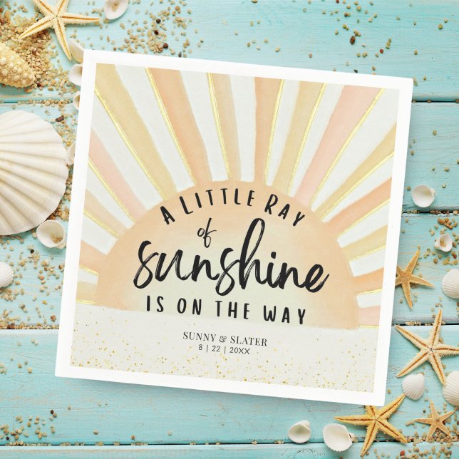 Ray Of Sunshine Retro Summer Beach Baby Shower Napkins (Creator Uploaded)
