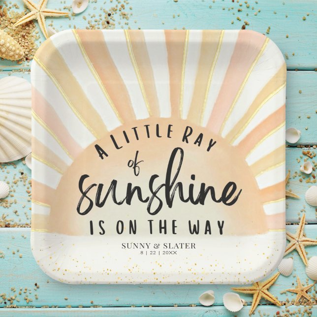 Ray Of Sunshine Retro Summer Beach Baby Shower Paper Plates (Creator Uploaded)