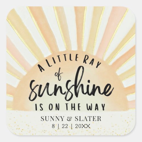 Ray Of Sunshine Retro Summer Beach Baby Shower Square Sticker