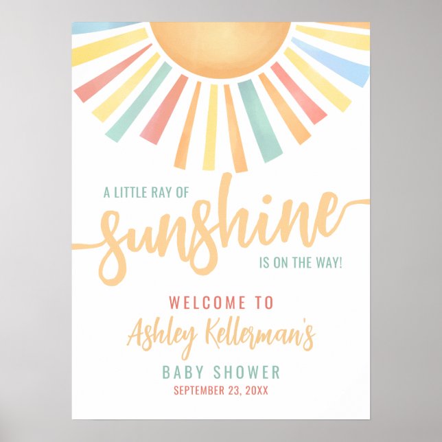 Ray Of Sunshine Sun Baby Shower Welcome Sign (Front)