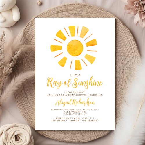 Ray of Sunshine Yellow Orange Baby Shower Invitation