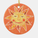 Ray Play Smiling Orange Sun Art Ceramic Ornament at Zazzle