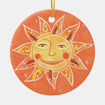 Ray Play Smiling Orange Sun Art Ceramic Ornament by WhimsyWiggle at Zazzle