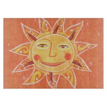 Ray Play Smiling Orange Sun Art Cutting Board by WhimsyWiggle at Zazzle
