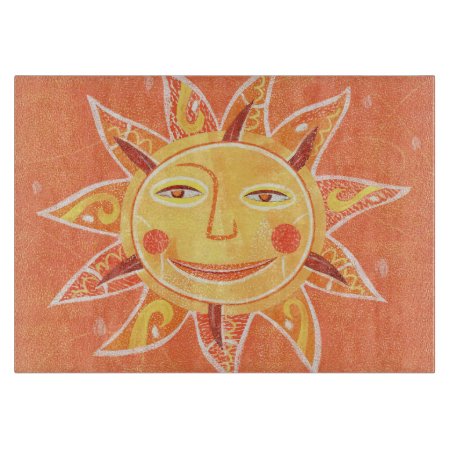 Ray Play Smiling Orange Sun Art Cutting Board