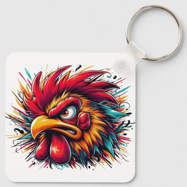 "Ray the Fierce Rooster" Aluminum Keychain (Back)