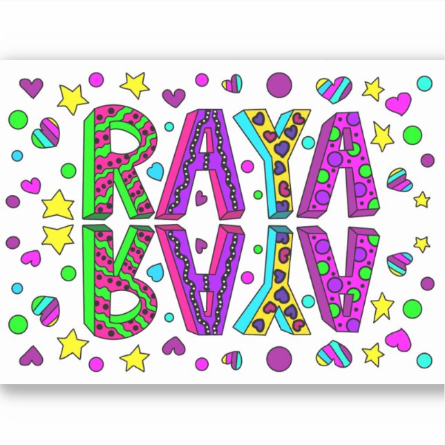 Raya, The name Raya Hand drawn Whimsical Style Sticker (Front)