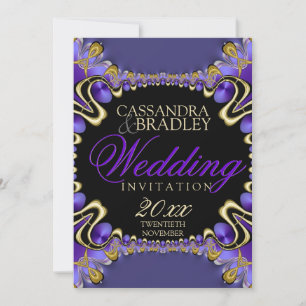 Rayalina: Purple Black Gold Wedding Invitations