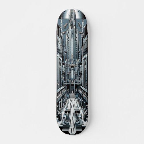  Raygun Gothic Futuristic City Hall Deck Skateboard