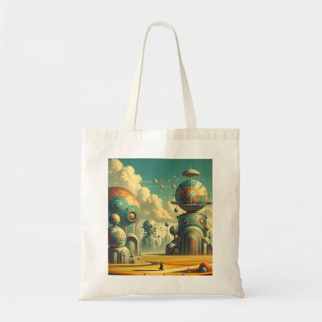 Raygun Gothic Wonderland - Vibrant Retro-Future Tote Bag (Front)